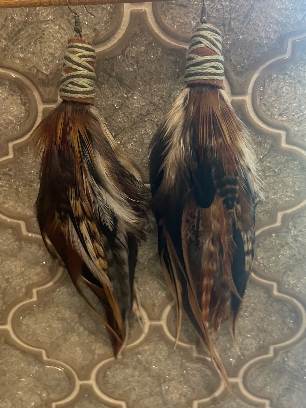 Boho Feather Dangle Earrings in Brown & Black